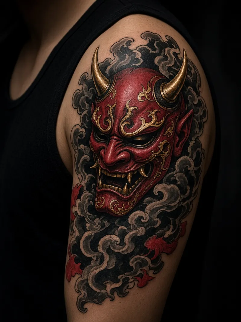 Maska hannya na ramieniu